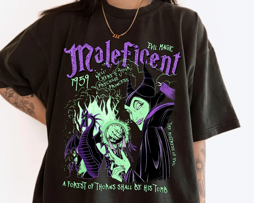Retro Maleficent Graffiti Shirt, Sleeping Beauty Villains Disney Comfort Color T-shirt, Walt Disn... | Etsy (US)