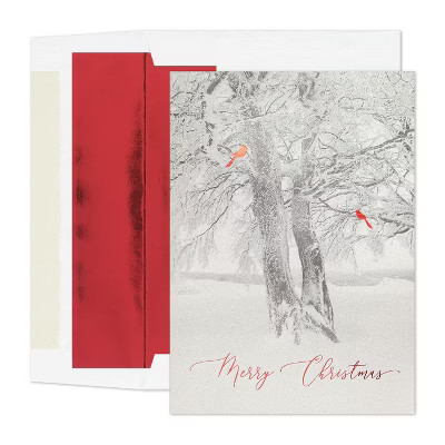 Masterpiece Studios Holiday Collection Premium 15-Count Boxed Embossed Christmas Cards with Foil-Lined Envelopes, 7.8" x 5.6", Cardinal Tree (978200) | Target
