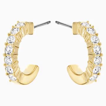 Mini Hoop Pierced Earrings, White, Gold-tone plated | Swarovski (UK)