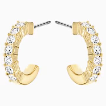 Mini Hoop Pierced Earrings, White, Gold-tone plated | Swarovski (UK)