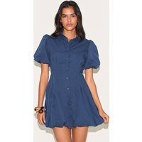 Navy Button Down Cinched Waist Shift Dress | PrettyLittleThing US