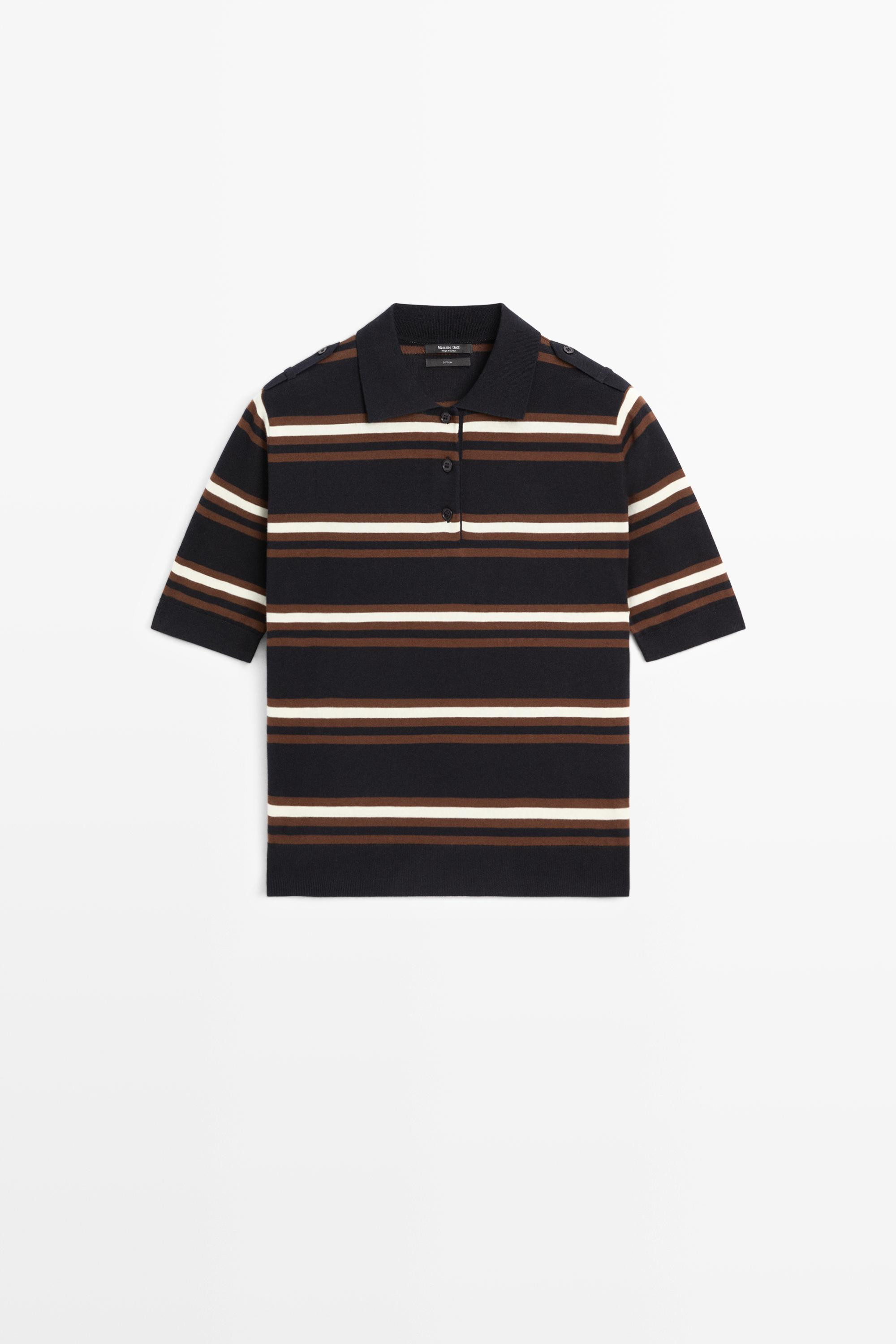 100% Cotton Striped Knit Polo | Massimo Dutti US