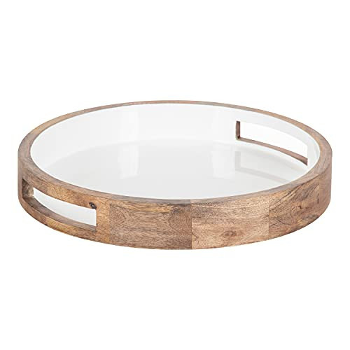 Kate and Laurel Ehrens Boho Wood Tray, 15 Inch Diameter, Natural and White, Round Accent Tray for Transitional Decor | Amazon (US)