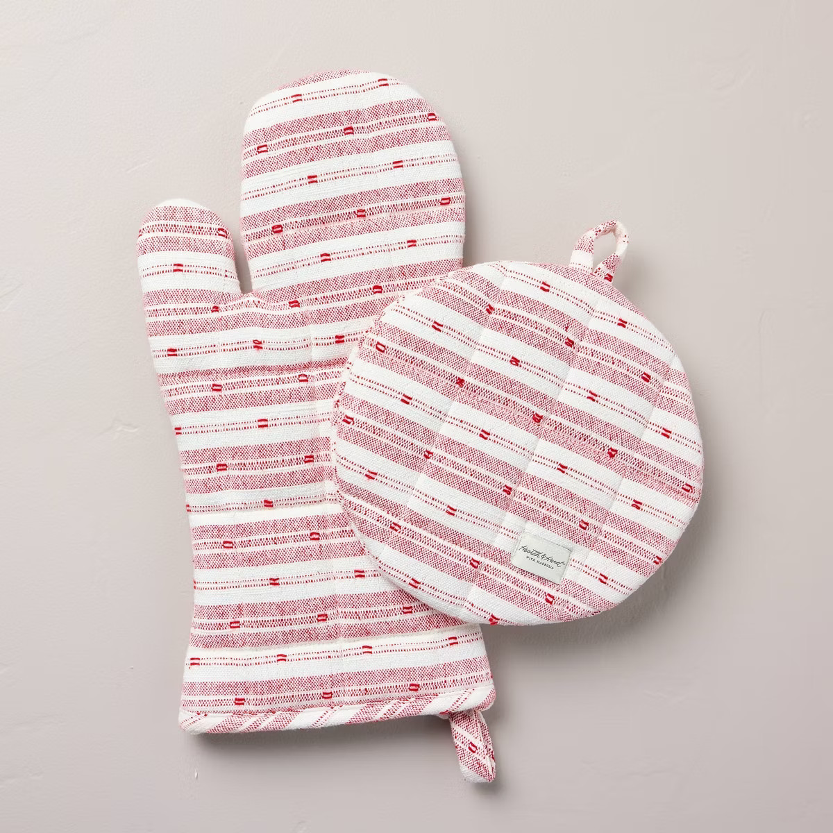 2pc Textured Stripe Christmas Oven Mitt and Potholder Set Red/Cream - Hearth & Hand™ with Magno... | Target