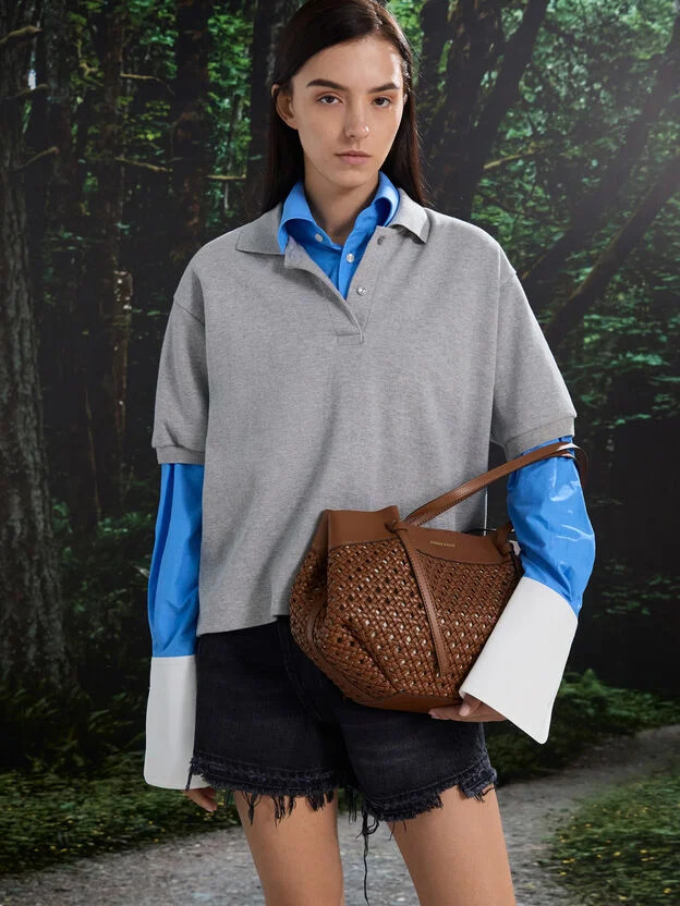 Chocolate Calla Woven Tote Bag | CHARLES & KEITH | Charles & Keith US