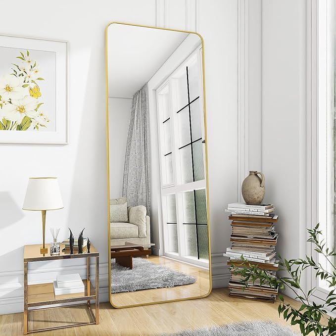 BEAUTYPEAK Gold Full Length Mirror, 60"x20" Rounded Corner Floor Mirror Standing Hanging or Leani... | Amazon (US)