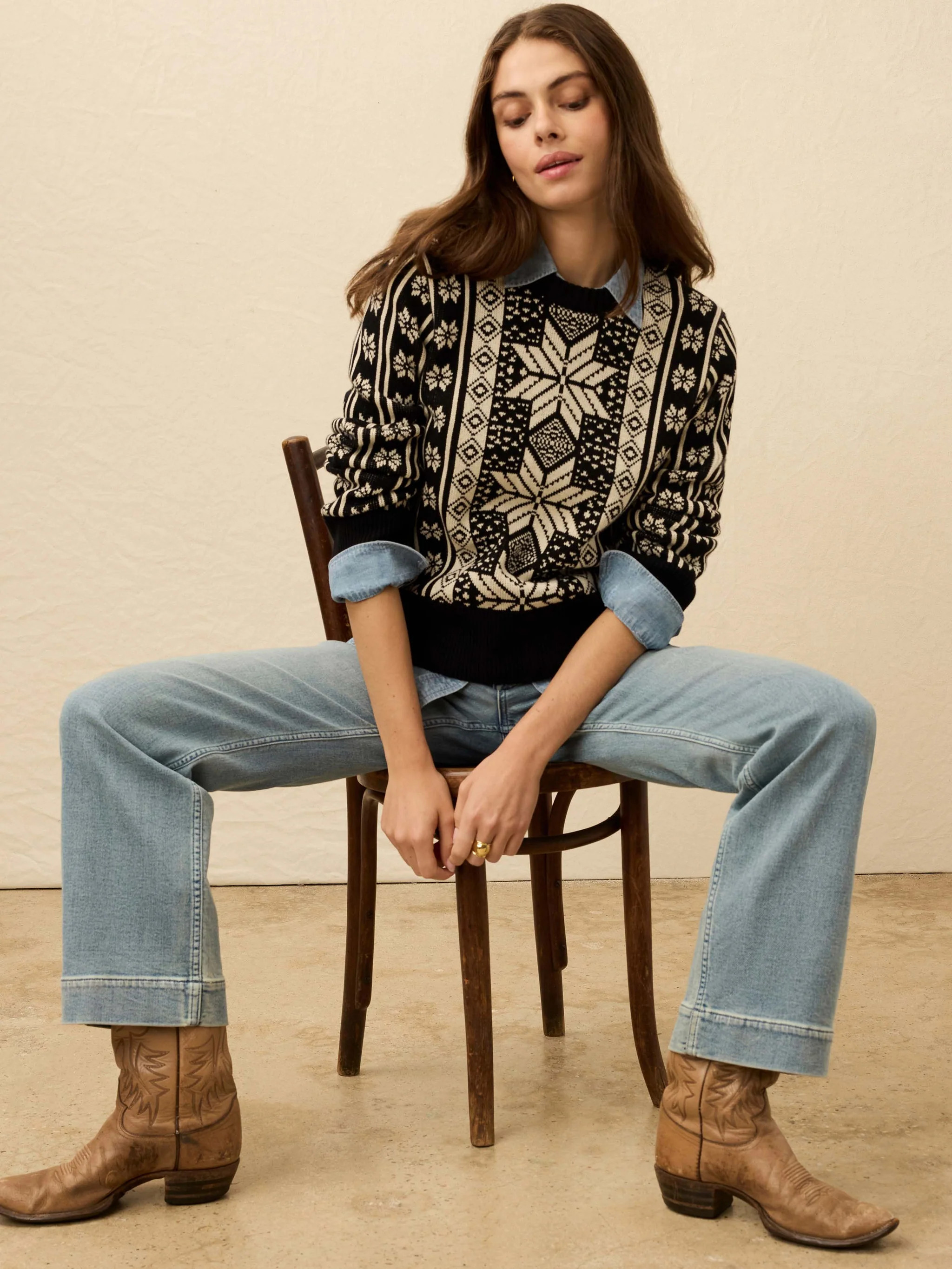 Sun Valley Crewneck - Midnight Snowflake | Faherty