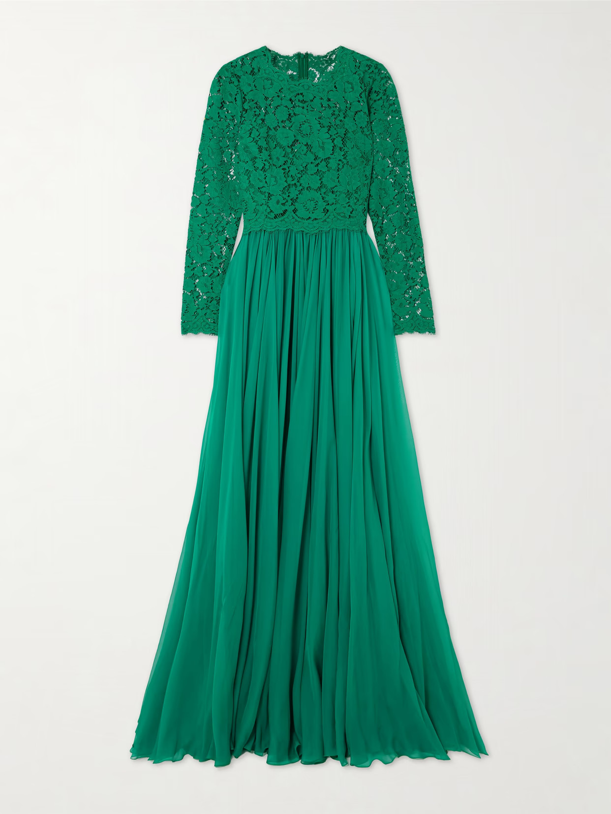 Dolce & Gabbana - Silk-blend Lace And Pleated Chiffon Gown - Green | NET-A-PORTER (US)