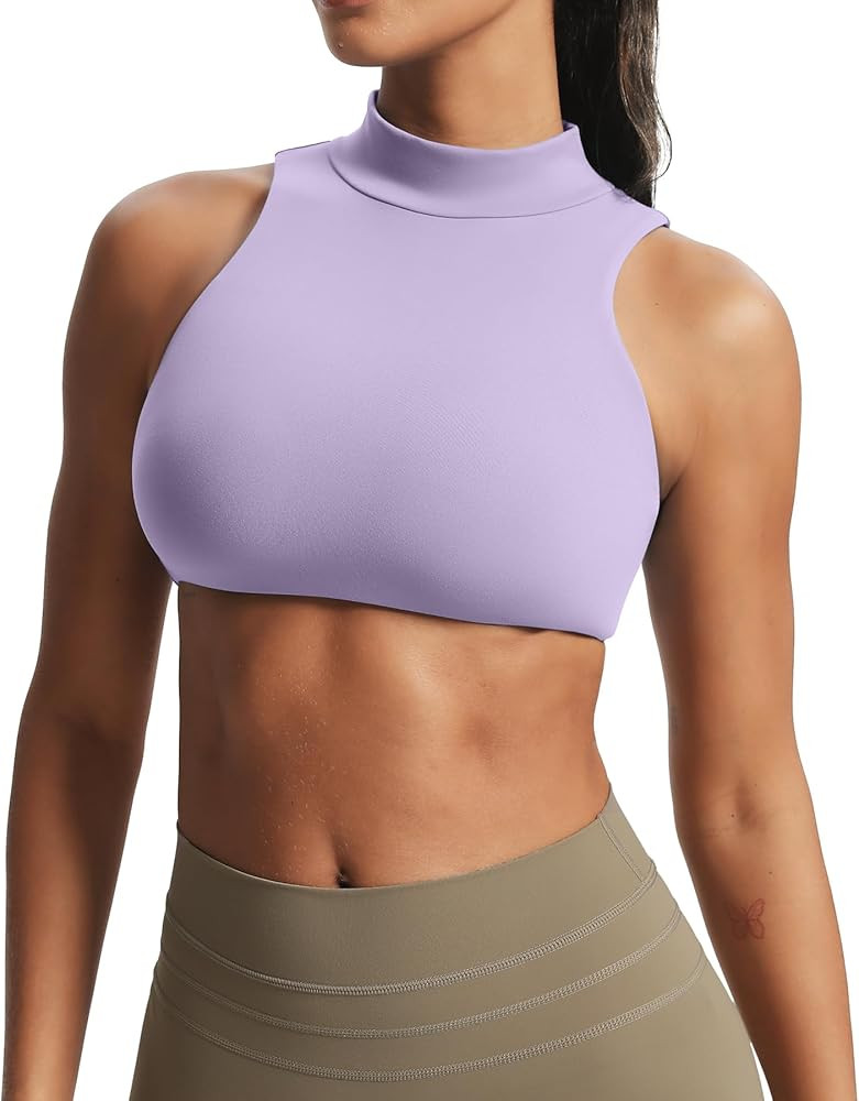 Aoxjox Women's Kim Cutout High Neck Tank Workout Sports Bras Fitness Training Gym Bra Yoga Crop | Amazon (US)