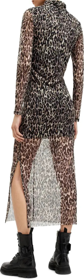 AllSaints Tia Leopard Print Semisheer Long Sleeve Dress | Nordstrom | Nordstrom