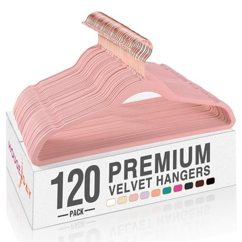 HOUSE DAY Pink Velvet Hangers 120 Pack, Premium Non-Slip Felt Clothes, Sturdy Heavy Duty Coat, Durable Hangers for Suits, Space Saving with No Hanger Mark, 360° Swivel Rotating Rose Gold Hook | Amazon (US)