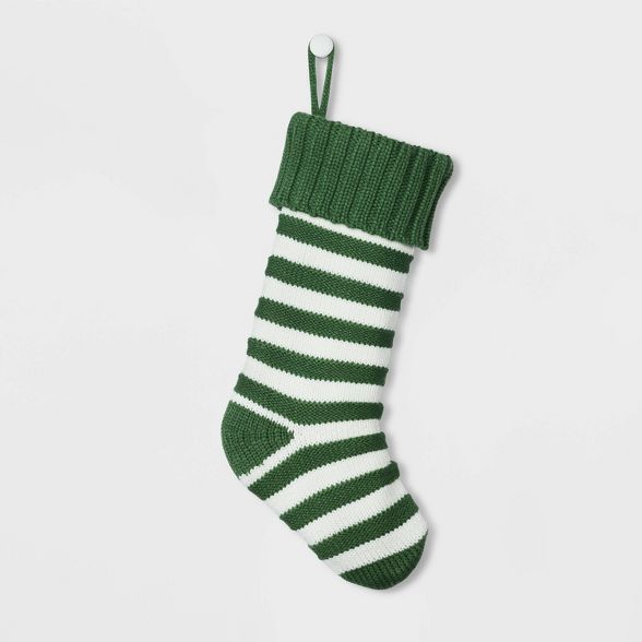 Stripe Knit Christmas Stocking Green &#38; White - Wondershop&#8482; | Target