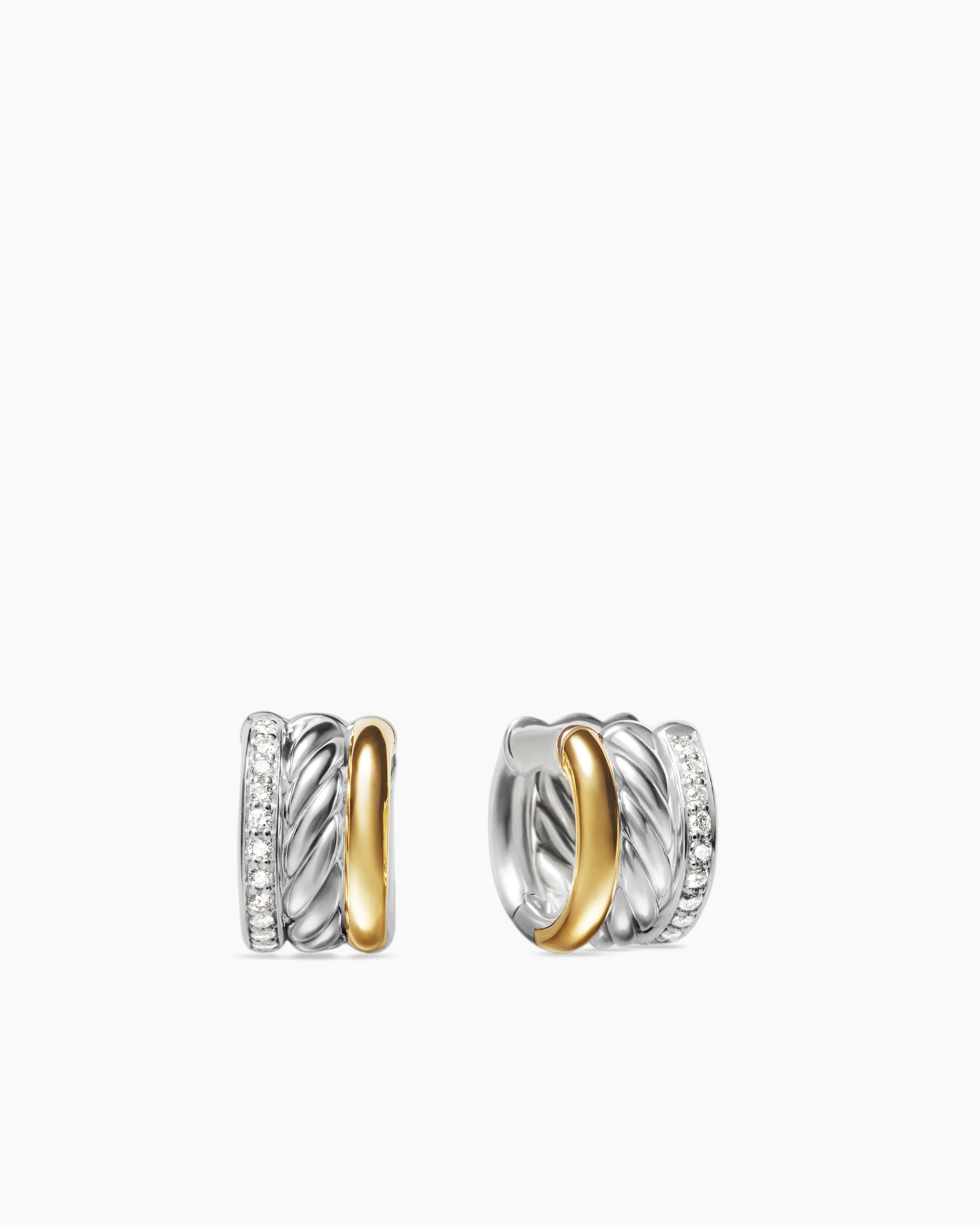 David Yurman | DY Mercer® Huggie Hoop Earrings in Sterling Silver with 18K Yellow Gold and Diamo... | David Yurman
