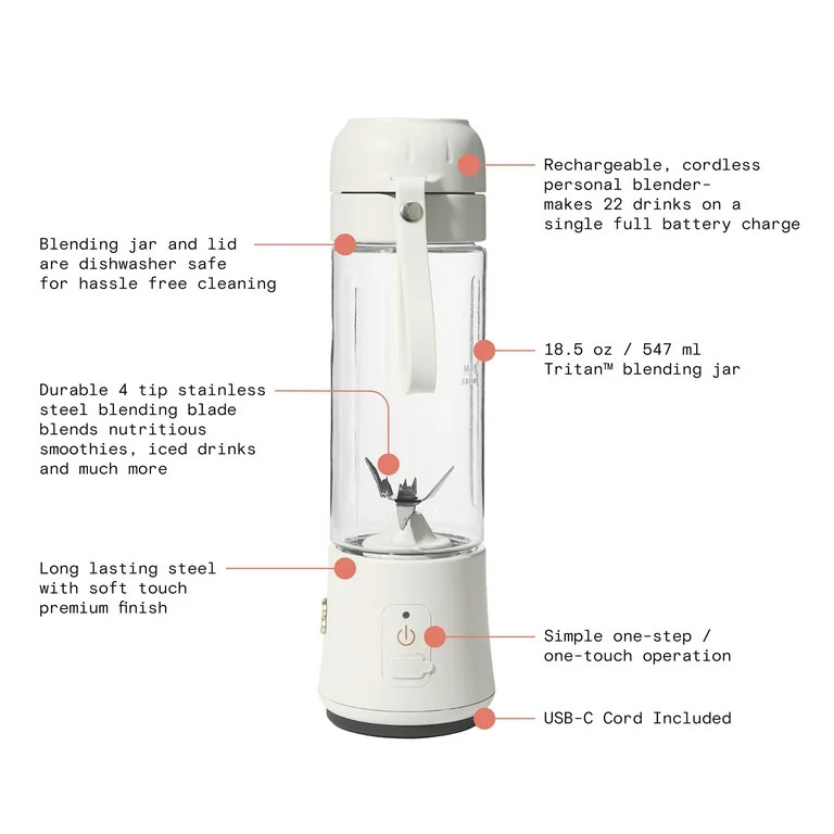 Beautiful Portable Blender by Drew Barrymore, 70 watts, 18.5 oz | Walmart (US)