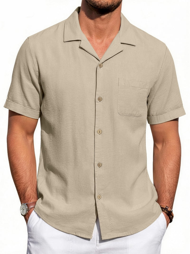GENTS BLISS Men Linen Shirts Casual Short Sleeve Button Down Shirts for Men Beach Tops with Pocke... | Walmart (US)