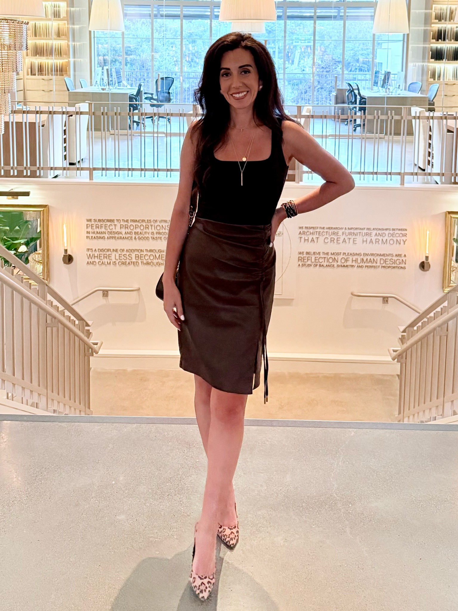 Vegan leather skirt, square neck bodysuit and leopard print heels were my go-to look for dinner with friends the other night. 

#LTKWorkwear #LTKParties