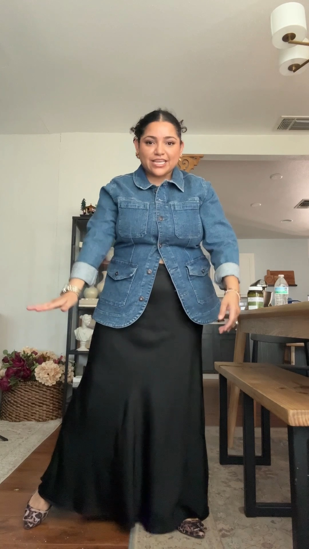 Experimentingwithdecor ‘s OOTD! Jean shirt, satin black skirt and leopard flats. 

#LTKPetite #LTKShoeCrush #LTKMidsize