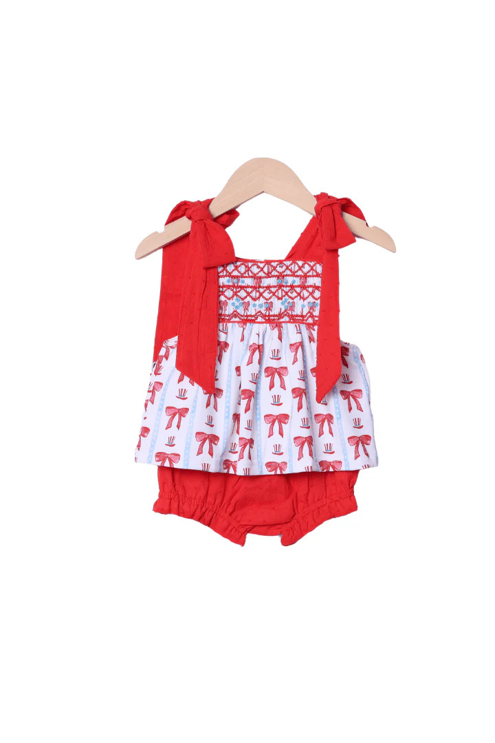 Smocked Red, White and Bow Heirloom Bloomer Set | The Smocked Flamingo