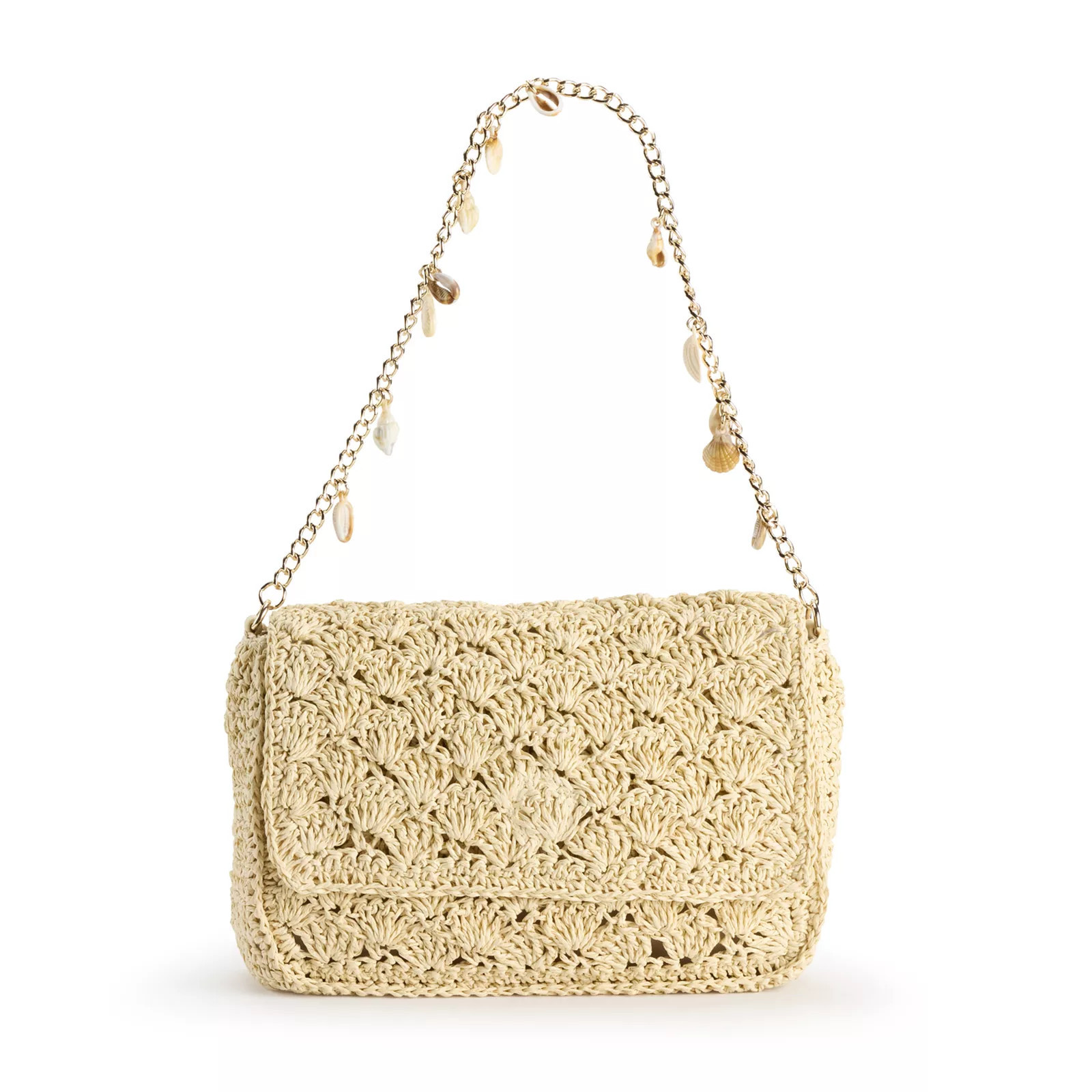 LC Lauren Conrad Cecilia Shell Chain Straw Shoulder Bag, Light Natural Brown | Kohl's