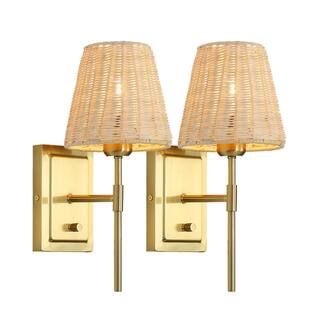 MLiAN 14.7 in. 2-Light Gold Wall Sconce Rattan Wrapped Wall Lamp WBWL-Y067-GD - The Home Depot | The Home Depot
