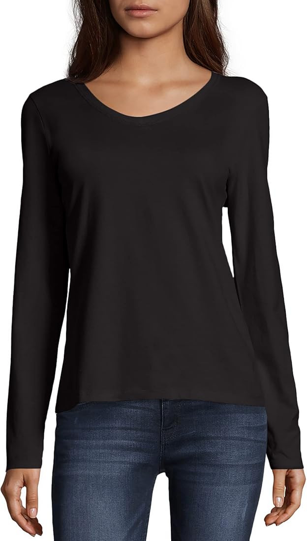 Hanes Women’s Perfect-T Long Sleeve V-neck T-shirt | Amazon (US)