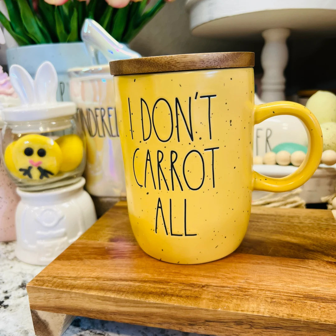 Rae Dunn Yellow Speckled Ceramic I Don't Carrot All Mug with Lid | Etsy (US)