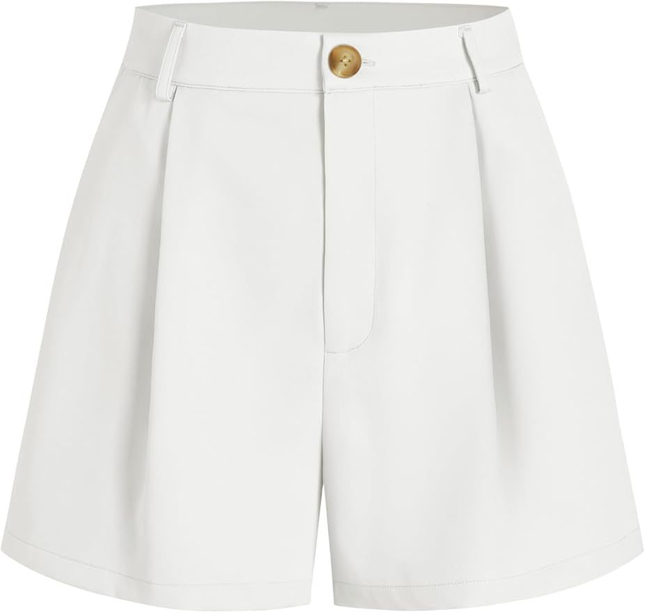 CIDER Pleated Button Straight Leg Shorts | Amazon (US)