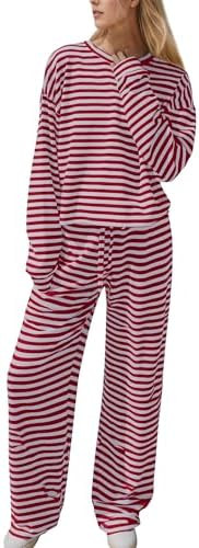 Ythomm Striped Pajamas Womens 2 Piece Sets Long Sleeve Tee Shirts Drawstring Wide Leg Pants Match... | Amazon (US)