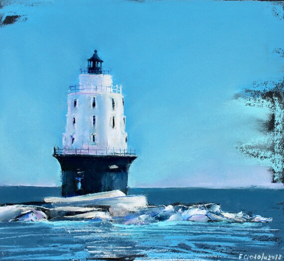 Ligththouse Painting Original Art Soft Pastel Seascape Art Coastal Artwork Nautical Wall Art by E... | Etsy (US)