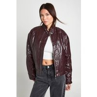 boohoo Women's Faux Leather Bomber Jacket in Burgundy | Size: 12 | boohoo (US & Canada)
