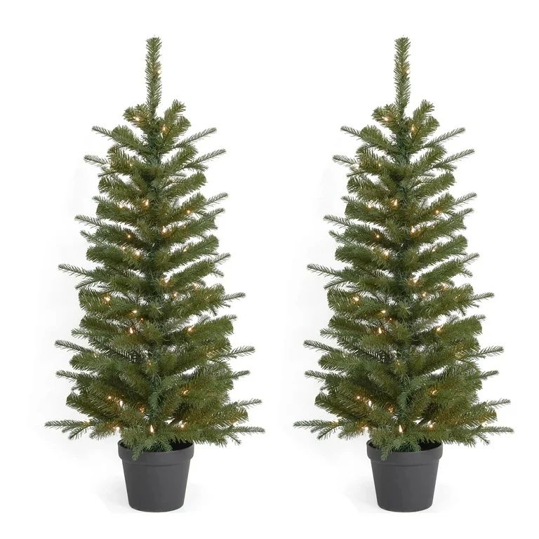 4ft Valley Pine Porch Tree (Set of 2) Each Tree is Pre-Lit with 50 UL Clear Lights by Seasonal LL... | Walmart (US)