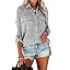 OMSJ Women's Striped Button Down Shirts Casual Long Sleeve Stylish V Neck Blouses Tops with Pocke... | Amazon (US)