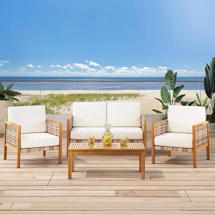 Biltmore 4pc Acacia Wood Chat Set - Teak/Brown/Beige - Christopher Knight Home | Target