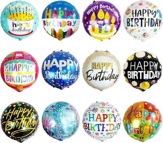 24 Pcs Happy Birthday Foil Balloons 18 inch Round Helium Floating Mylar Balloon Inflatable Balloo... | Amazon (US)