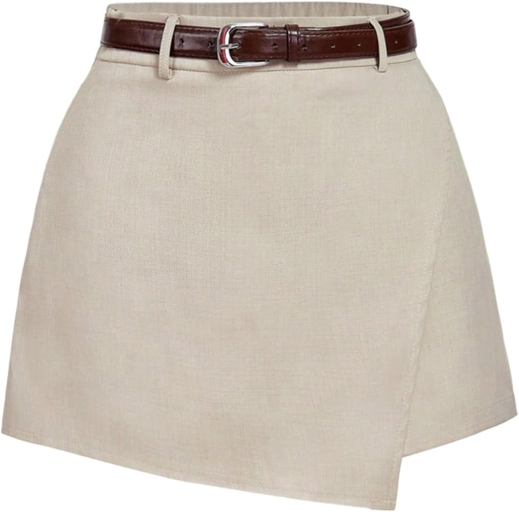 Floerns Women's Cow Print Mini Skort Wrap Asymmetric Hem Western Skirt Shorts with Belt | Amazon (US)