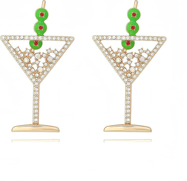 Cute Martini Earrings for Women Stylish and Fun Cocktail Earrings Rhinestone Wine Glass Earrings ... | Amazon (US)