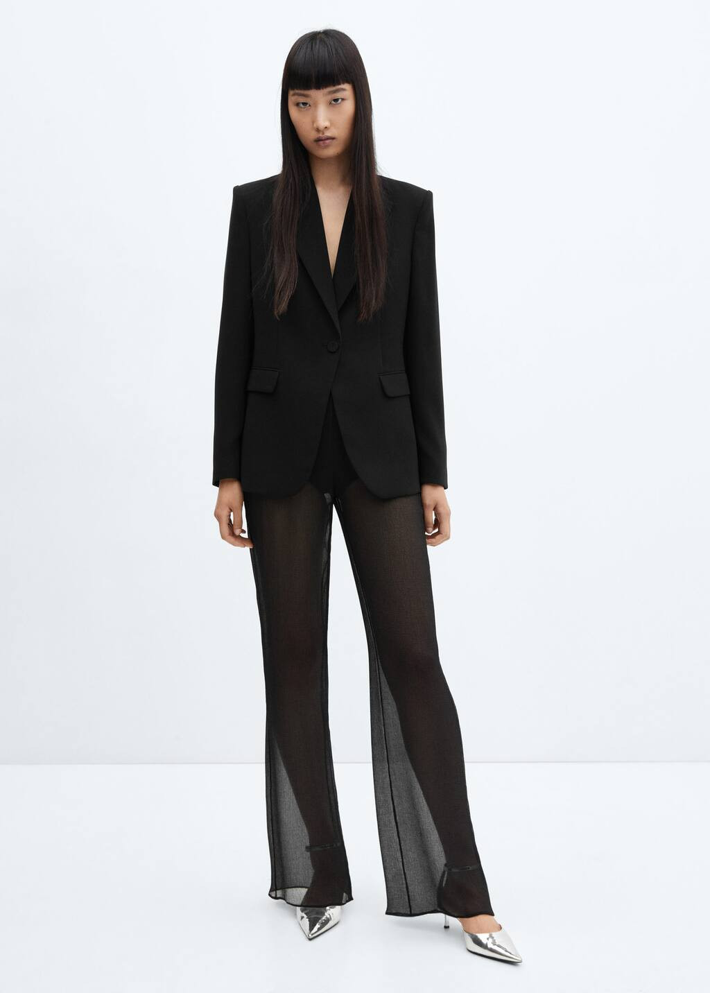 Semi-transparent wideleg pants | MANGO (US)