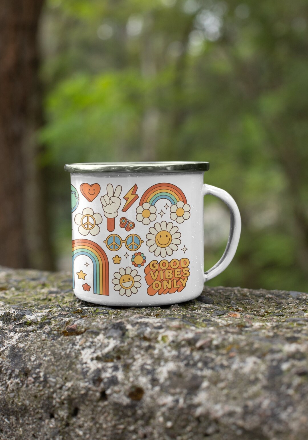 Retro Design Enamel Mug  Camping Mug  Stay Groovy  Flower - Etsy | Etsy (US)