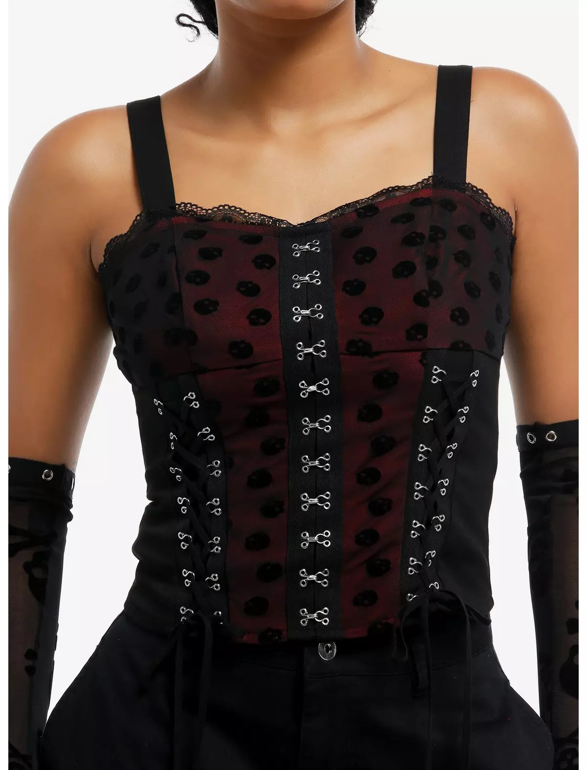 Skull Polka Dot Mesh Corset Girls Tank Top | Hot Topic | Hot Topic