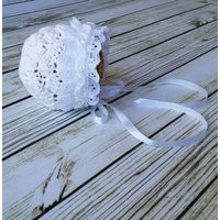 Baby Girl Bonnet - Newborn Crochet Easter Photography Prop Coming Home Outfit Lace & Pearls | Etsy (US)