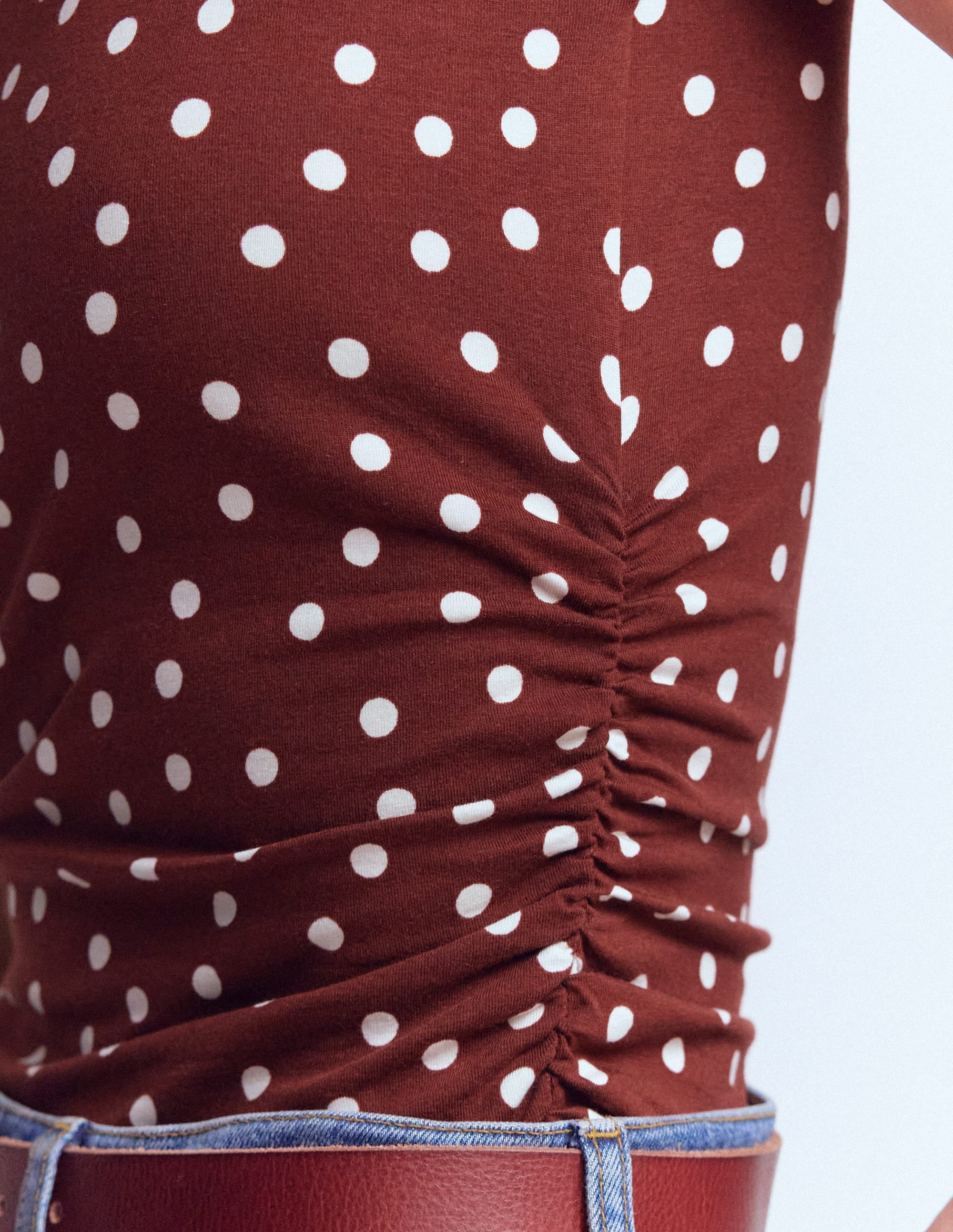Tia Sleeveless Ruch Jersey Top-Bitter Chocolate & Ivory Spot | Boden (US)