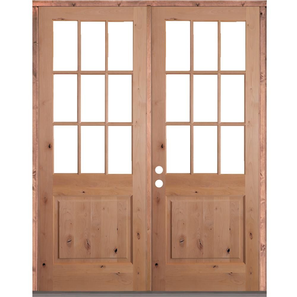Krosswood Doors 72 in. x 96 in. Craftsman Knotty Alder 9-Lite Clear Glass Unfinished Wood Right Acti | The Home Depot