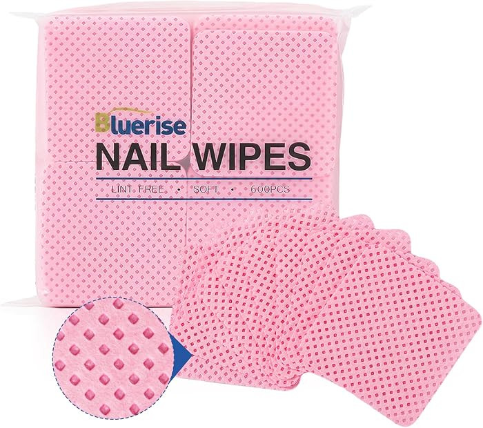 BLUERISE Lint Free Nail Wipes Pink 600pcs Nail Polish Remover Pads Soft Absorbable Eyelash Extens... | Amazon (US)