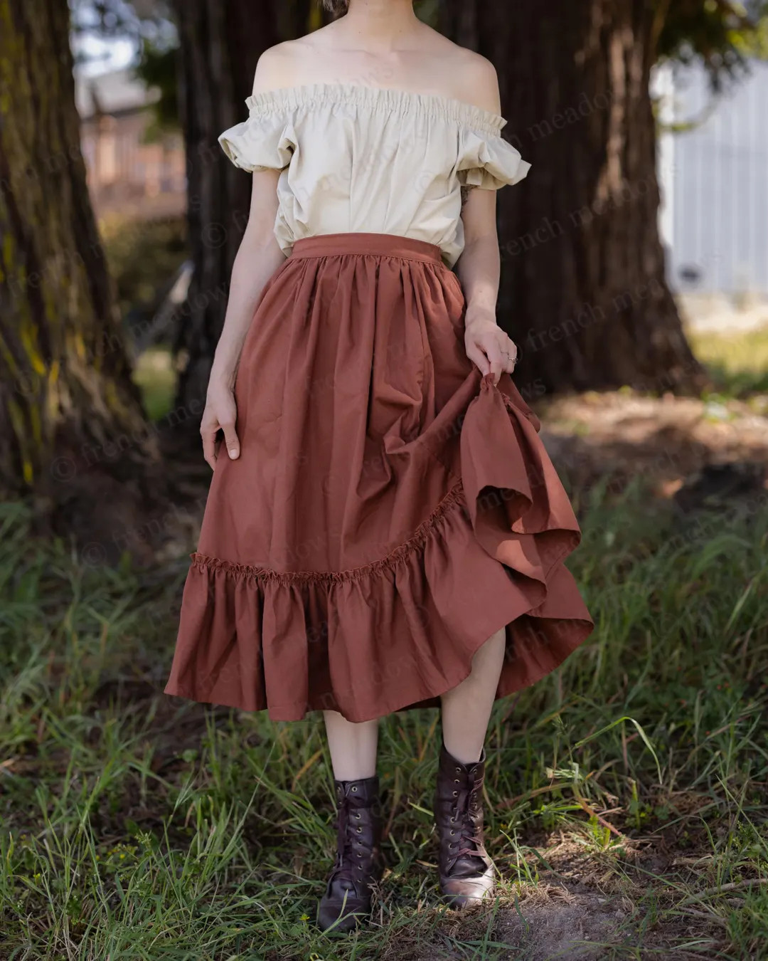 Rust Orange Linen Midi Skirt: Renaissance Cottagecore A-Line Skirt | Etsy (US)