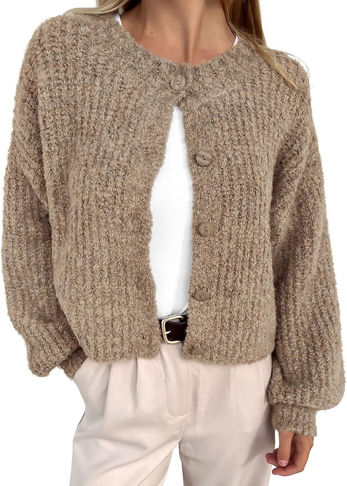 BTFBM Cardigan Sweaters for Women Fall 2025 Long Sleeve Button Down Soft Loose Chunky Knit Outwea... | Amazon (US)