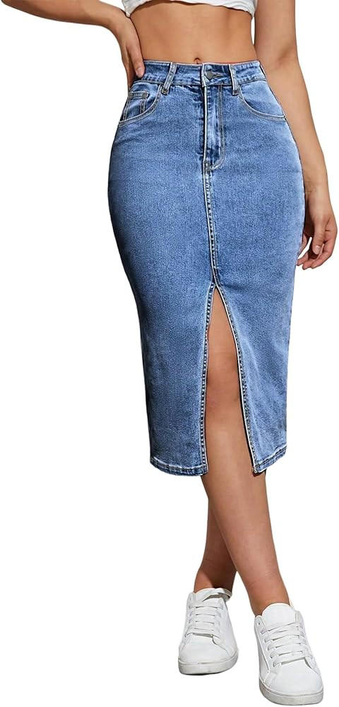 Womens Denim Pencil Skirts Mid Long High Waist A line Midi Jean Skirt Split Hem Skirts for Ladies... | Amazon (US)