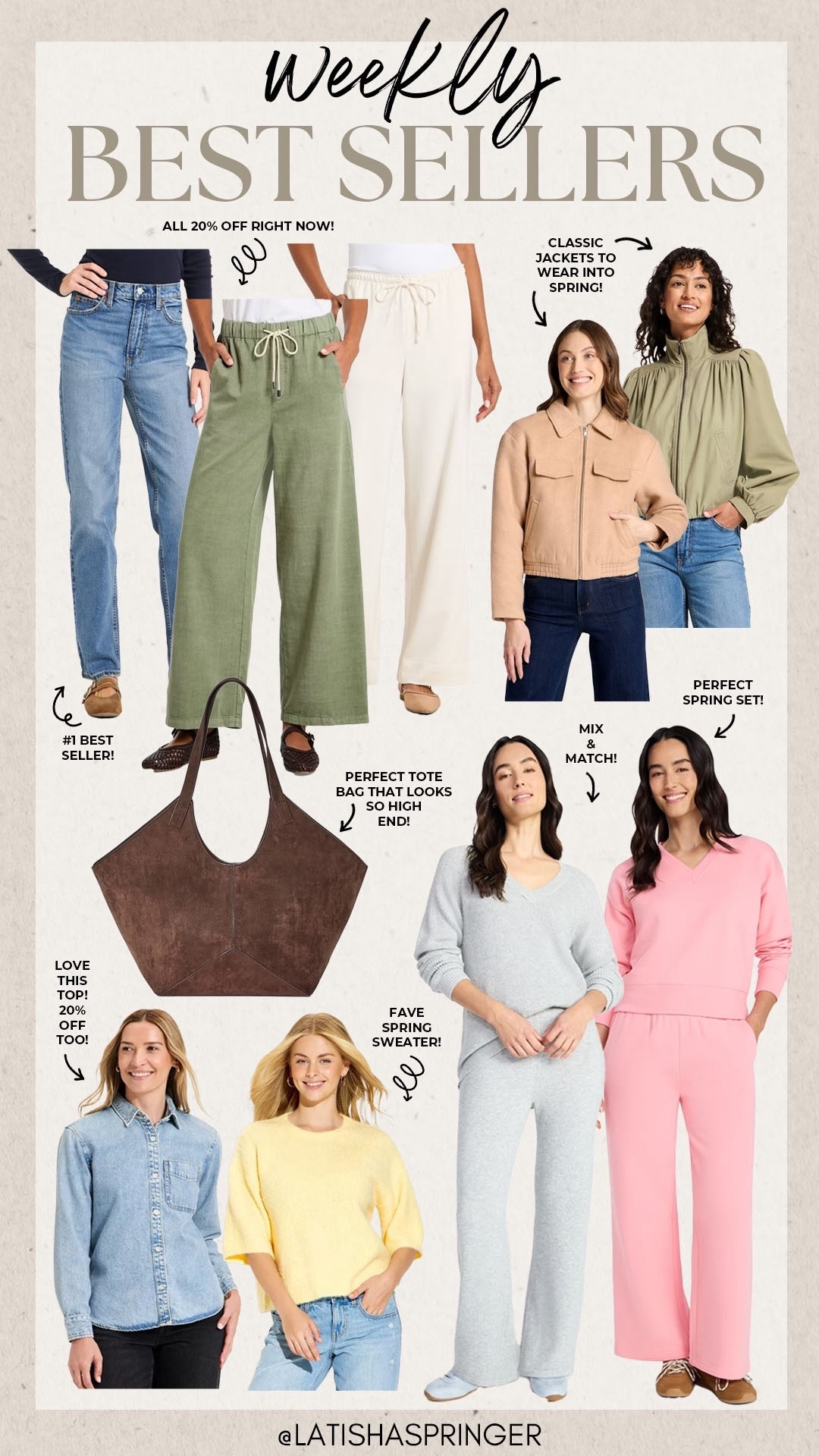 Last week’s best sellers!

#bestsellers

Weekly best sellers. Last week’s most loved. Target fashion. Walmart fashion. Walmart matching spring lounge set. Target designer inspired tote bag. Target denim. Target spring style. Target deals. Target clothing sale. Up to 40% off target clothing. Target denim button down shirt. Target spring jacket   

#LTKSeasonal #LTKSaleAlert #LTKootd