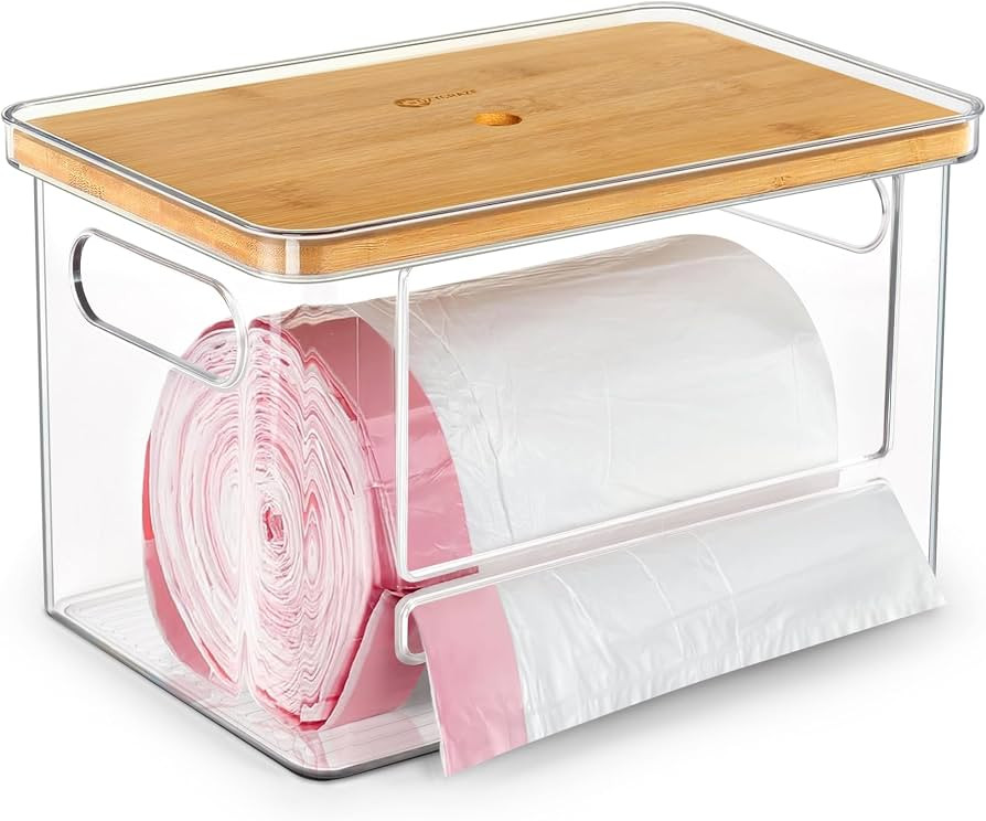 Stackable Trash Bag Dispenser with Wooden Top for Holding 13/30/33-Gallon Large Bag Sizes \u2013 ... | Amazon (US)