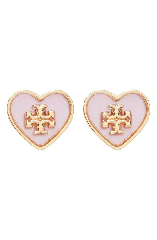 Tory Burch Forget Me Not Heart Stud Earrings in Tory Gold /Pink at Nordstrom | Nordstrom
