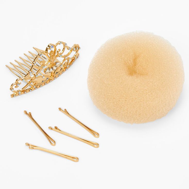 Tiara Bun Roller Hair Set - Gold | Claire's (US)